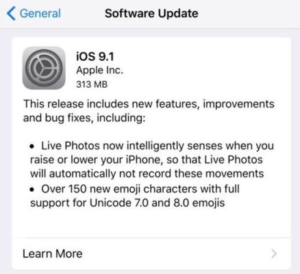 iOS 9.1 更新体积约300MB，增加系统稳定性和新功能